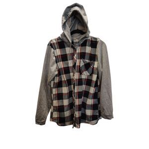 Passport plaid and‎ grey sleeve hooded sweater jacket